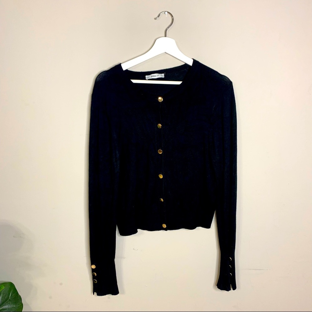 Zara Knit Black Cardigan with Gold Buttons